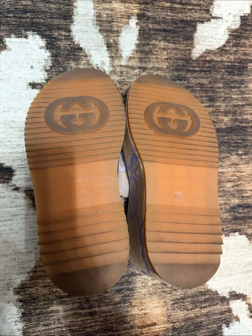 Gucci Authentic Monogram Jumbo GG Logo Platform Slides in Beige/Lapis